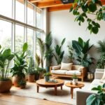 Wohnzimmer mit großen Zimmerpflanzen gestalten