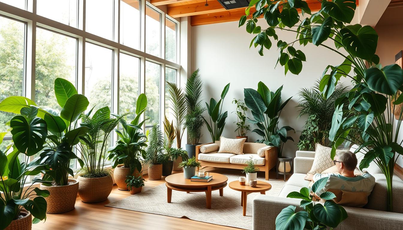 Wohnzimmer mit großen Zimmerpflanzen gestalten